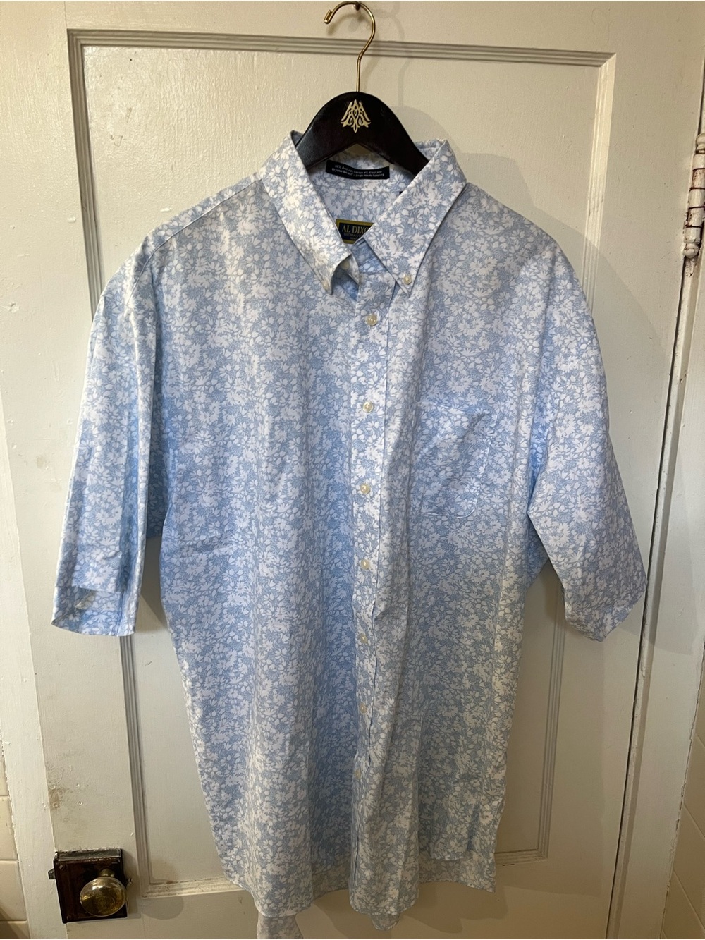 Al Dixon Men's Floral Botanical Button Down Shirt Blue White Size XL EUC